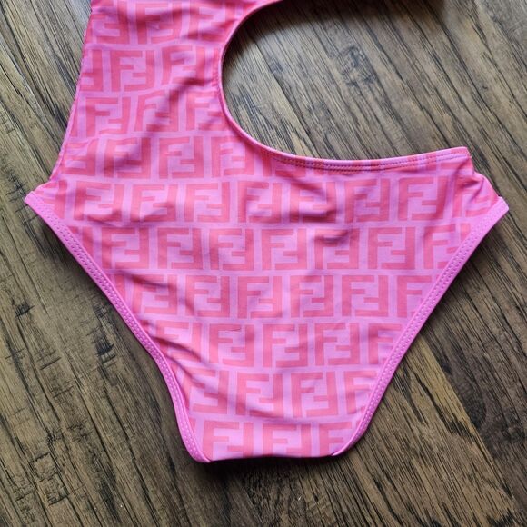 Fendi Women's Size S Pink One Piece Swimsuit Cut Out Side FF LOGO One Shoulder - Picture 5 of 6